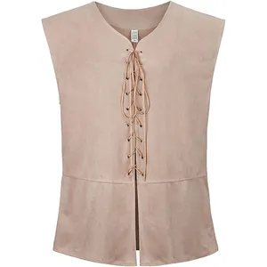 Gros plan sur le gilet à lacets de style médiéval Renaissance avec texture suédine