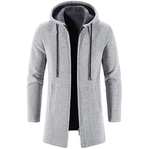 Chaqueta de punto de chenilla para hombre con capucha y forro polar cálido, abrigo gris