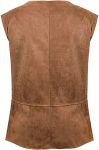 Vue arrière détaillée d'un gilet steampunk marron médiéval en faux daim pour homme
