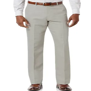 Detail view of men's breathable linen-blend trousers in light grey with slanted pockets