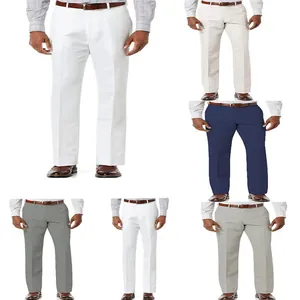 Men's Casual Cotton Linen Blend Pants Breathable Solid Color Straight Leg Trousers With Pockets Everyday Business Casual Chinos