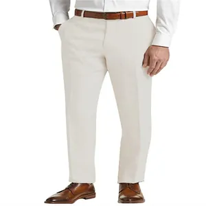Men's breathable cream linen trousers with a classic straight-leg cut for urban wear