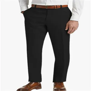 Detailed view of men's breathable black linen dress pants with brown leather belt