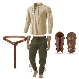 4-delig middeleeuws renaissance piratenkostuum voor heren met shirt, broek en riem