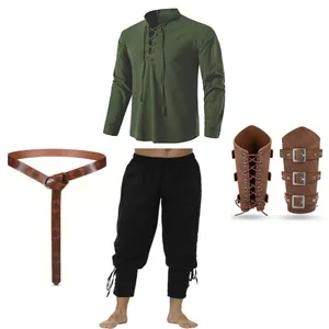 4-delig Renaissance kostuum voor heren met piratenoverhemd, broek, riem en bracers