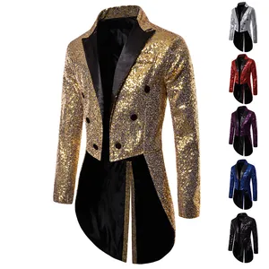 Heren Shiny Pailletten Schwalbenschwanz Pak Jas Slim Fit Mode Performance Banket Tuxedo Tailcoat Blazer Voor Podium Feest