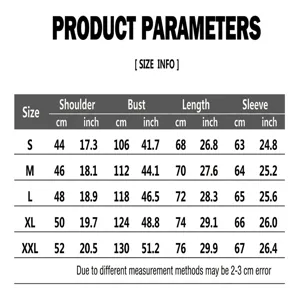 Detailed size chart for men's sequin blazer suit with measurements in cm and inches