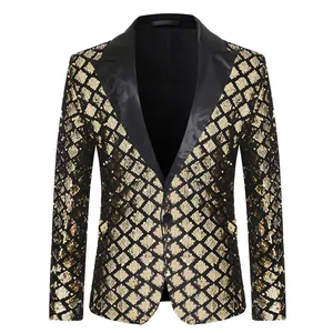 Luxe heren blazer met piek revers en gouden ruitvormige lovertjes voor feesten en gala's