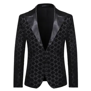 Zwarte heren blazer met pailletten, puntrevers en ruitpatroon voor feesten en gala's