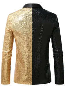 Detailed back view of gold and black two-tone sequin stage performance blazer jacket