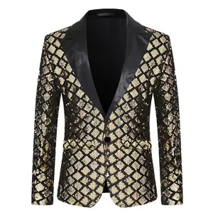 Herenblazer met piek revers en gouden ruitvormige pailletten voor podium en feestelijke