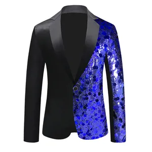 Giacca da Uomo Asimmetrica con Paillettes Slim Fit Poliestere Scintillante Performance Tuxedo Top per Palcoscenico Banchetto