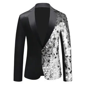 Giacca da uomo alla moda con paillettes nere e argento per scena e festa