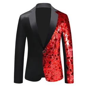 Giacca da uomo alla moda con paillettes rosse e contrasto nero per feste e spettacoli