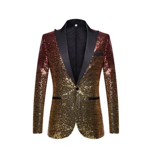 Vooraanzicht van een heren blazer met slim-fit pasvorm en rood naar goud pailletten