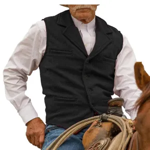 Detailed close-up of men's slim fit black herringbone tweed waistcoat for formal events