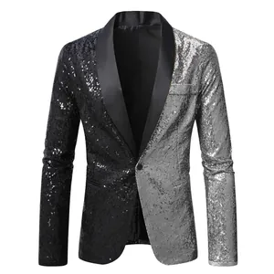Men's stylish black and silver sequin blazer jacket for stage performances and events