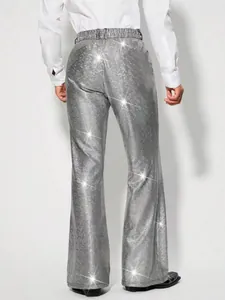 Vue arrière du pantalon de spectacle à paillettes argentées pour hommes au motif à carreaux