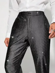 Vue détaillée du pantalon à paillettes quadrillées pour hommes pour les soirées