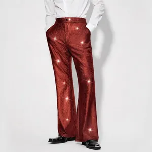 Pantalon à carreaux à paillettes rouges pour hommes pour fêtes et spectacles de scène