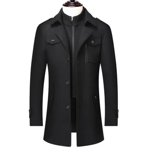 Herren Business Casual Wollmischung Mantel Winter Doppelkragen Mittellanger Übermantel Slim Fit Warm Mode Oberbekleidung Top