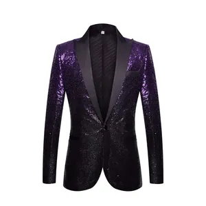 Elegante paars-zwarte gradiënt pailletten blazer voor heren, ideaal voor podium en feest.