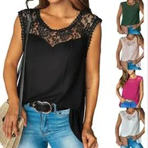 Top senza maniche da donna con pizzo elegante e vestibilità comoda in vari colori vivaci