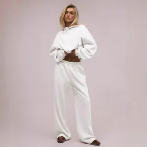 Damen Casual Polyester Elastan Kapuzenpullover Und Hosen Set Einfarbig Langarm Locker Sportlich Zweiteiler Für Herbst Winter