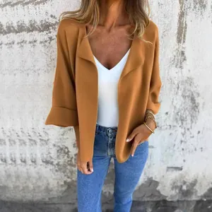 Giacca Cardigan Donna in Pelle Scamosciata Sintetica Tinta Unita Rever Aperto Davanti Casual Top Autunno Primavera