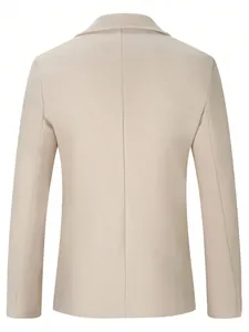 Professional back view of a classic beige men's wool coat for business casual wear