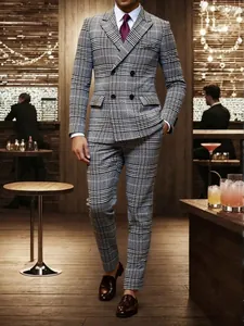 Sophisticated men's double-breasted glen plaid suit for business or formal banquets