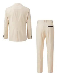 Detailed back view of a men's blazer and matching trousers in a light cream finish