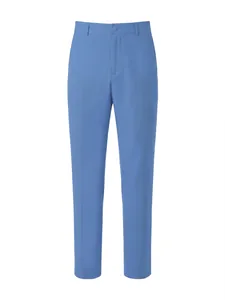 Vista frontal de pantalones de traje azul sólido para hombre.