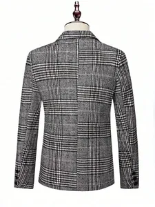Detailed back view of a slim-fit men's plaid blazer for business and banquets