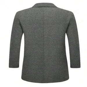 Back view of a classic grey wool blend coat for men with a clean tailored silhouette