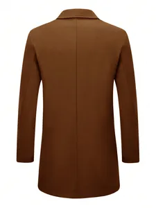 Back view of classic brown wool blend coat for men, autumn winter style