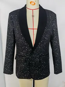 Premium zwarte herenblazer met zilveren glitterpatroon voor formele gelegenheden