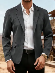 Veste de blazer vintage en daim anthracite pour hommes, coupe business décontractée