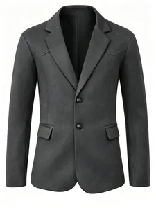 Vue détaillée d'un blazer en faux daim gris foncé haut de gamme pour homme style décontracté