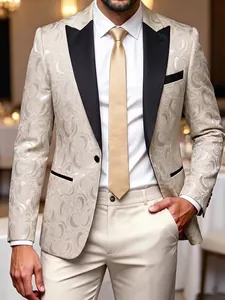 Close-up detail of elegant men's jacquard tuxedo jacket for formal banquet parties