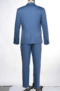 Back view of an elegant blue two-piece slim fit formal business suit set for men