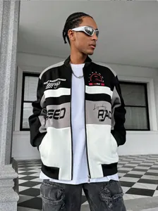 Men's racing style bomber jacket with street fashion graphics and block patterns