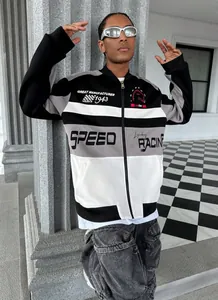 Men's racing style bomber jacket in color block design with SPEED and RACING embroidery