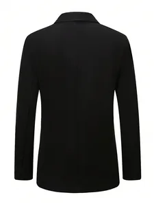 Back view detail of a classic black men's woolen overcoat for business casual style