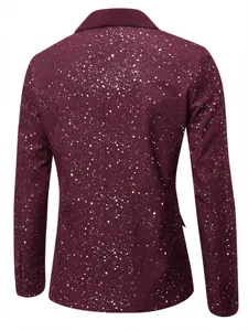 Achteraanzicht van glanzende bordeauxrode herencolbert met zilveren glitters