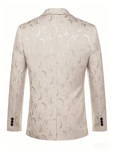 Detailed rear view of men's elegant cream rose jacquard blazer for banquet parties