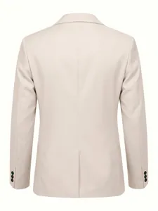 Gedetailleerd achteraanzicht van een lichtbeige casual zakelijke blazer voor heren