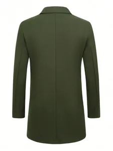 Vue arrière d'un manteau en laine pour homme vert olive foncé avec des coutures soignées