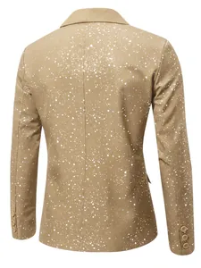 Gedetailleerd achteraanzicht van kaki heren slim fit blazer met witte verfspatten patroon