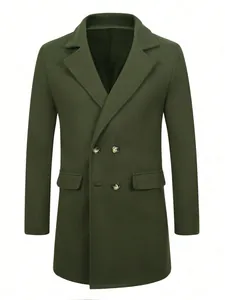 Vue détaillée du manteau en laine pour hommes à double boutonnage vert olive